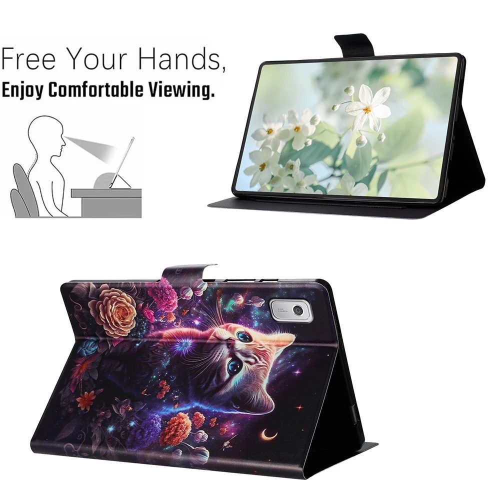 For Lenovo Tab M9 TB-310FU Case Pattern Printed Stand Litchi Texture Leather Tablet Cover with Card Slots - Cat - Image 7