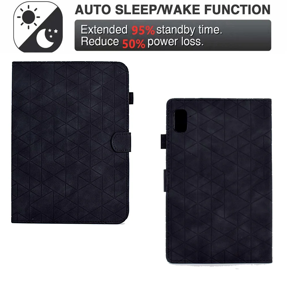 For Lenovo Tab M9 TB-310FU Case Rhombus Imprinted Stand Leather Tablet Cover - Black - Image 6
