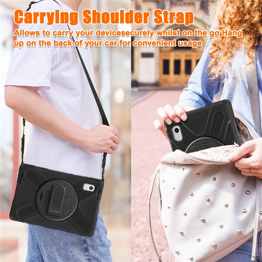 For Lenovo Tab M9 TB-310FU Kickstand Tablet Case PC+Silicone Protective Cover with Hand Strap / Shoulder Strap - Black - Image 7