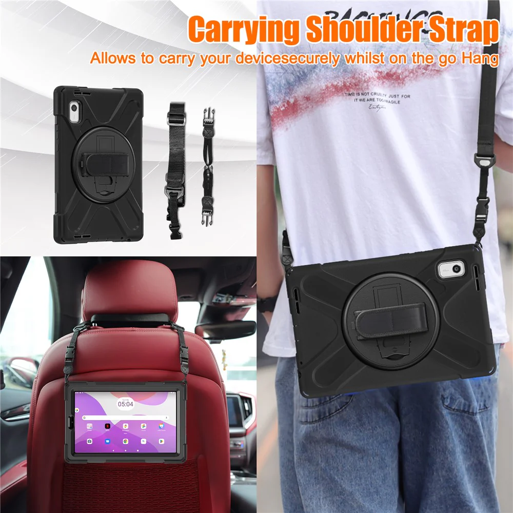For Lenovo Tab M9 TB-310FU Kickstand Tablet Case PC+Silicone Protective Cover with Hand Strap / Shoulder Strap - Black - Image 8