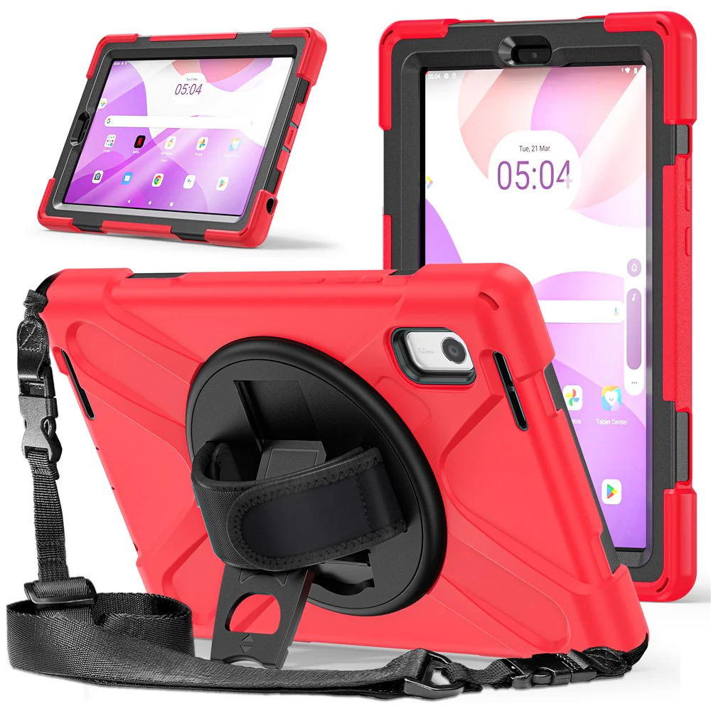 For Lenovo Tab M9 TB-310FU Kickstand Tablet Case PC+Silicone Protective Cover with Hand Strap / Shoulder Strap - Red - Image 4
