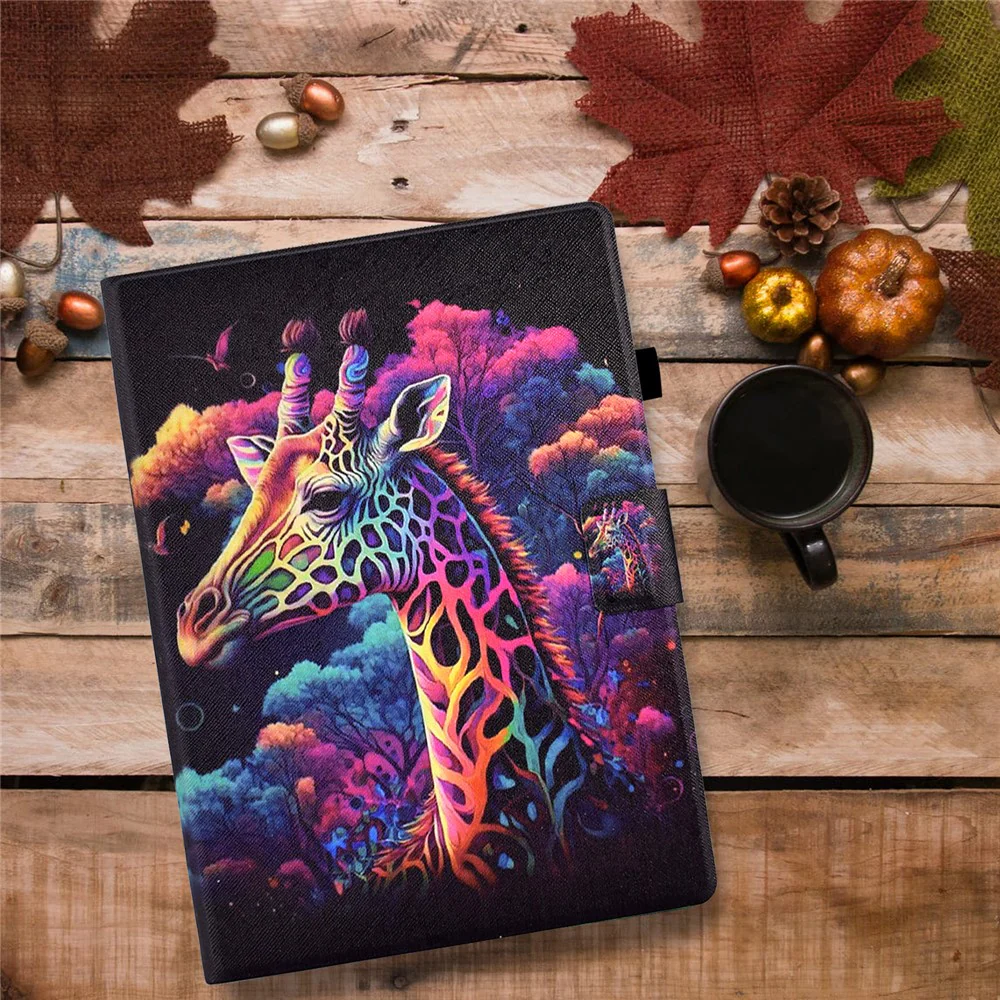 For Lenovo Tab M9 TB-310FU PU Leather Tablet Case A4 Pattern Printing Stand Card Holder Cover - Giraffe - Image 8