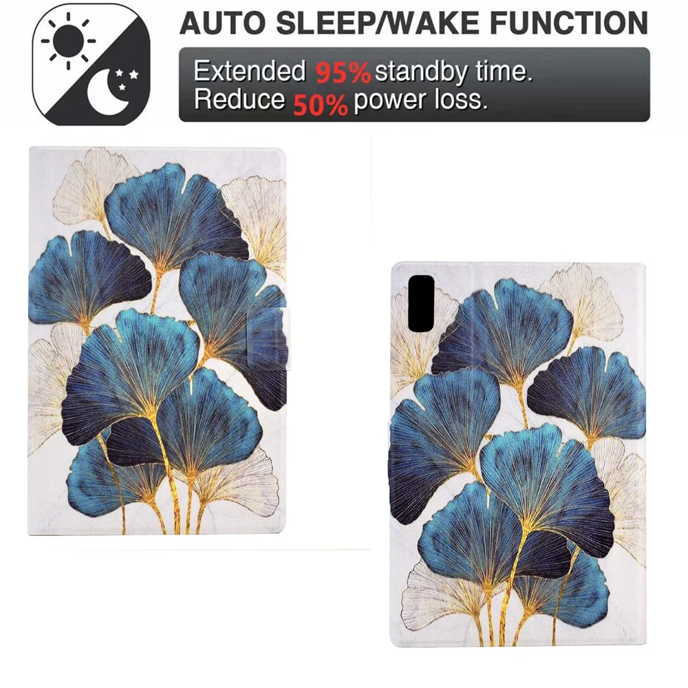 For Lenovo Tab M9 TB-310FU PU Leather Tablet Case A4 Pattern Printing Stand Card Holder Cover - Leaf - Image 2