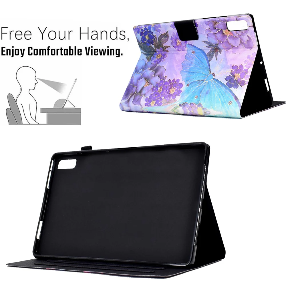 For Lenovo Tab M9 TB-310FU PU Leather Tablet Case A4 Pattern Printing Stand Card Holder Cover - Peony Butterfly - Image 3