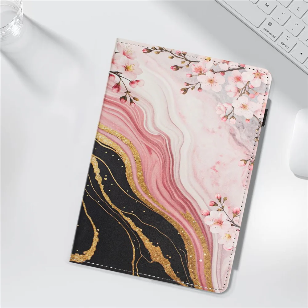 For Lenovo Tab M9 TB-310FU Tablet Case Litchi Texture Pattern Printing Leather Cover Auto Sleep  /  Wake with Card Holder - Marble Flower - Image 8