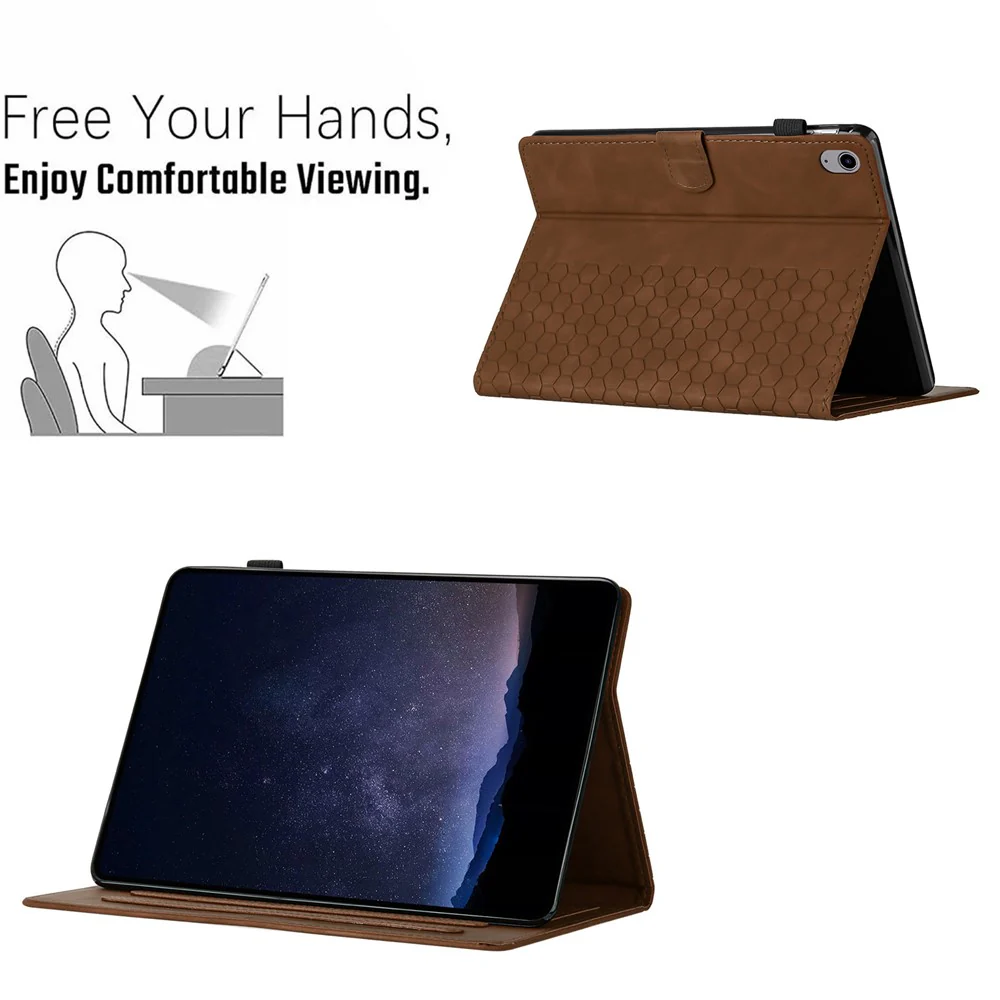 For Lenovo Tab P11 Case Honeycomb Printed Leather Tablet Cover with Card Slot - Brown - Image 5