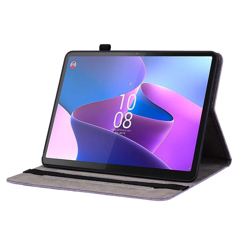 For Lenovo Tab P11 Gen 2 11.5" Card Holder Tablet Case Imprinted PU Leather Tablet Cover with Stand - Purple - Image 2
