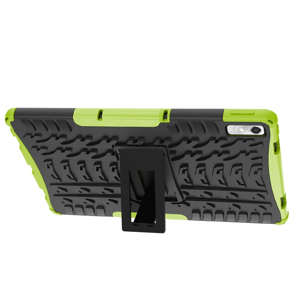 For Lenovo Tab P11 Gen 2 Anti-drop Tablet Case Tire Texture Kickstand Soft TPU Hard PC Protective Tablet Cover - Green - Image 5