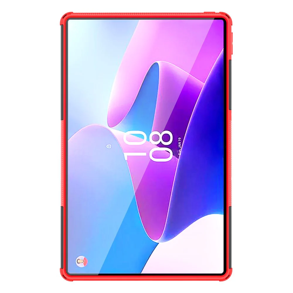 For Lenovo Tab P11 Gen 2 Anti-drop Tablet Case Tire Texture Kickstand Soft TPU Hard PC Protective Tablet Cover - Red - Image 4