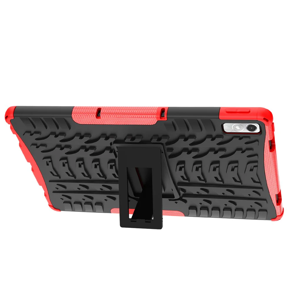 For Lenovo Tab P11 Gen 2 Anti-drop Tablet Case Tire Texture Kickstand Soft TPU Hard PC Protective Tablet Cover - Red - Image 5