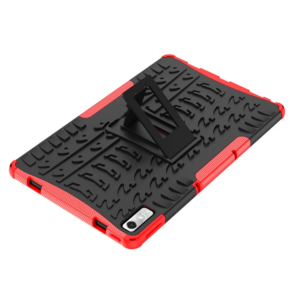 For Lenovo Tab P11 Gen 2 Anti-drop Tablet Case Tire Texture Kickstand Soft TPU Hard PC Protective Tablet Cover - Red - Image 6