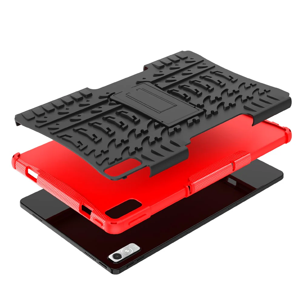 For Lenovo Tab P11 Gen 2 Anti-drop Tablet Case Tire Texture Kickstand Soft TPU Hard PC Protective Tablet Cover - Red - Image 7
