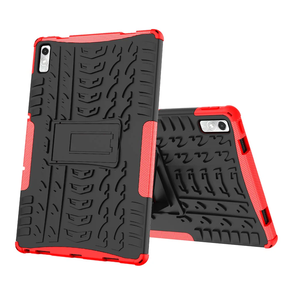 For Lenovo Tab P11 Gen 2 Anti-drop Tablet Case Tire Texture Kickstand Soft TPU Hard PC Protective Tablet Cover - Red - Image 8