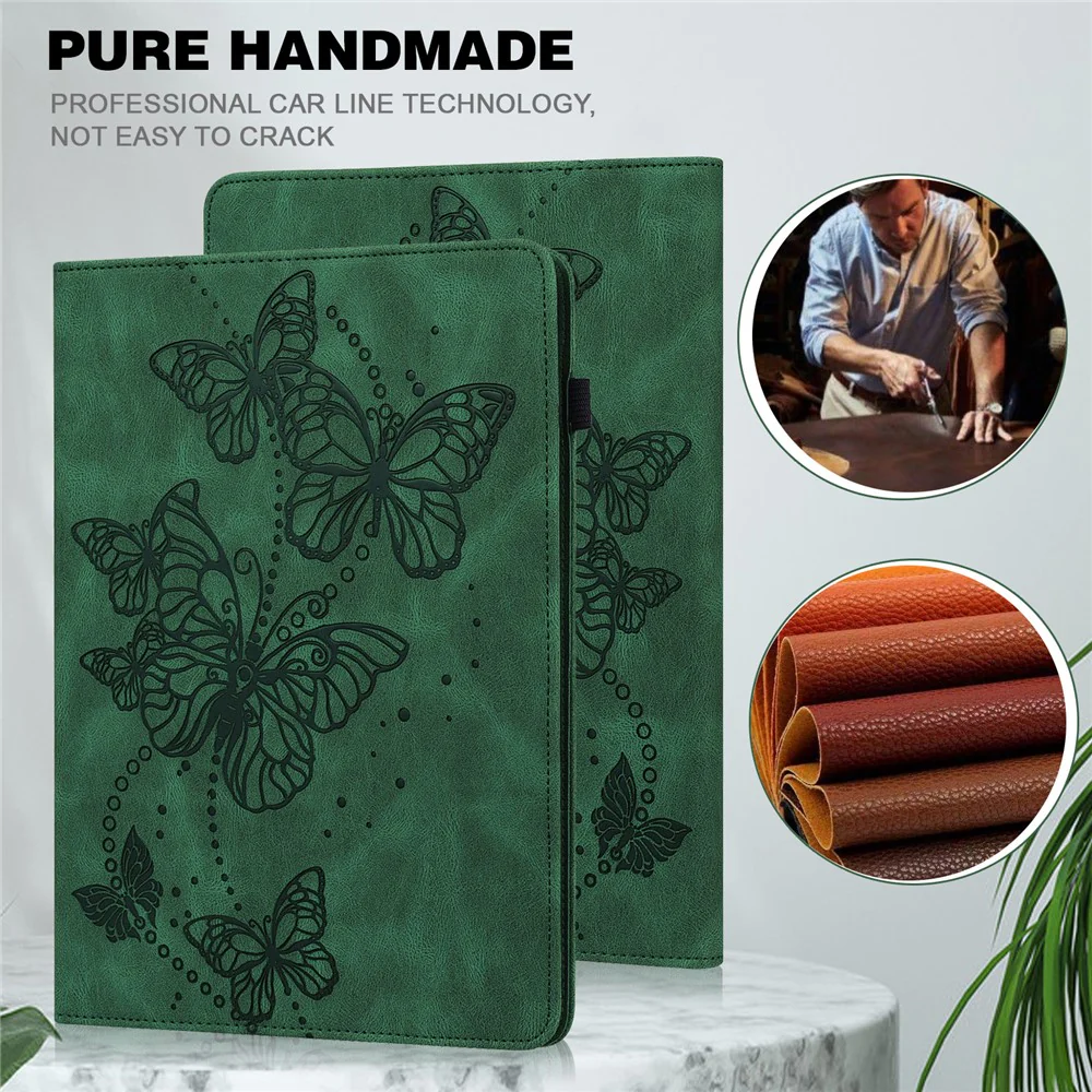 For Lenovo Tab P11 Gen 2 Butterfly Imprinted PU Leather Tablet Stand Cover Drop-proof Case with Card Slots - Green - Image 5