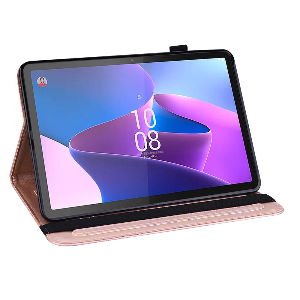For Lenovo Tab P11 Gen 2 Butterfly Imprinted PU Leather Tablet Stand Cover Drop-proof Case with Card Slots - Rose Gold - Image 4
