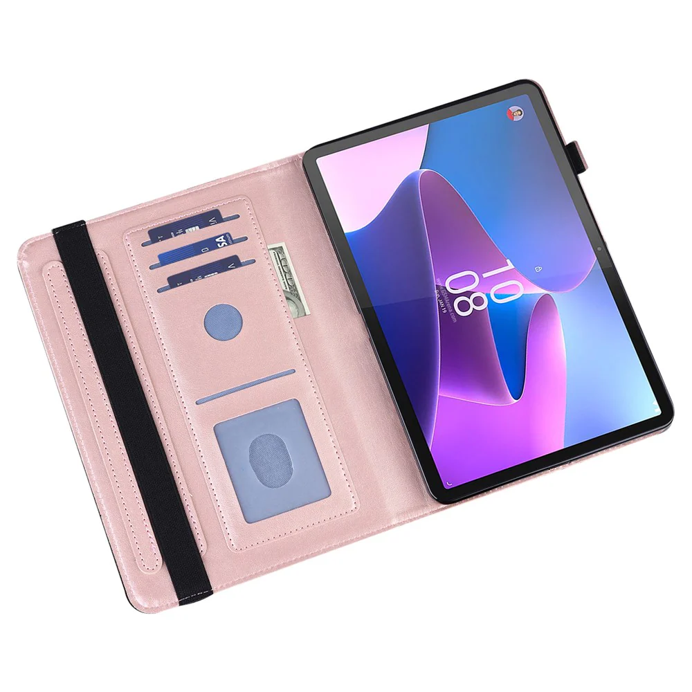 For Lenovo Tab P11 Gen 2 Butterfly Imprinted PU Leather Tablet Stand Cover Drop-proof Case with Card Slots - Rose Gold - Image 6