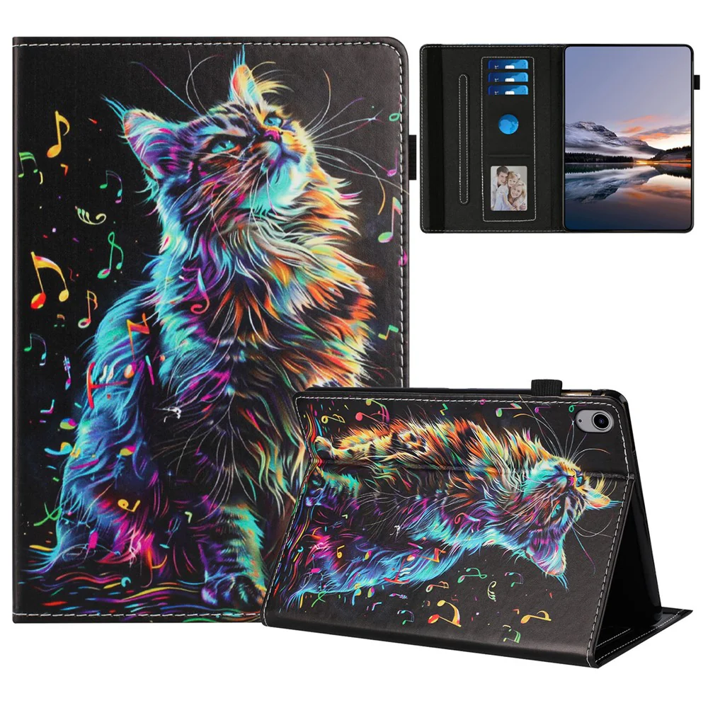 For Lenovo Tab P11 Gen 2 Case Pattern Leather Tablet Cover with Auto Sleep / Wake, Card Holder - Musical Note Cat