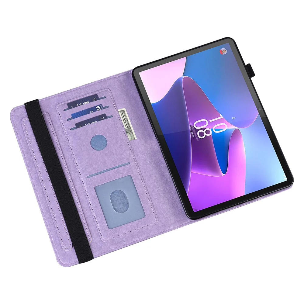 For Lenovo Tab P11 Gen 2 Flower Imprinting Drop-proof Tablet Cover PU Leather Wallet Case with Stand - Purple - Image 4