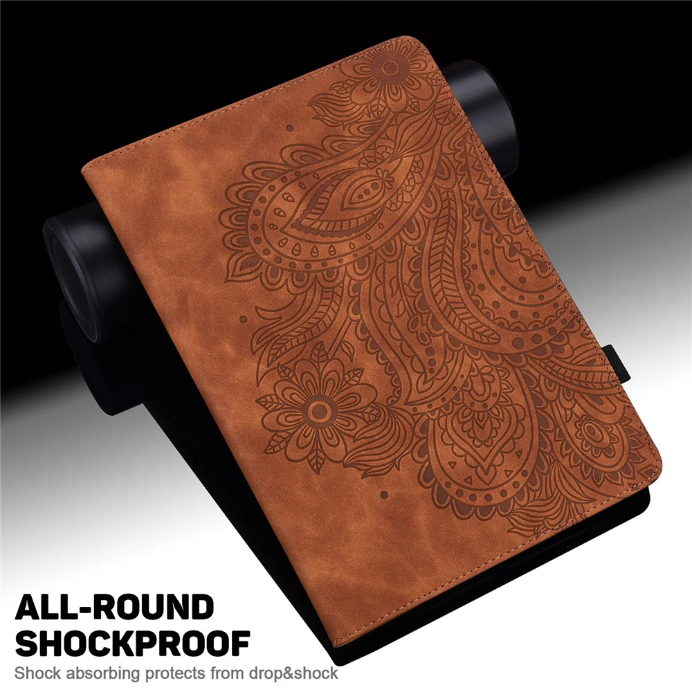 For Lenovo Tab P11 Gen 2 Flower Imprinting Tablet Shell PU Leather Card Holder Drop-proof Stand Case - Brown - Image 8