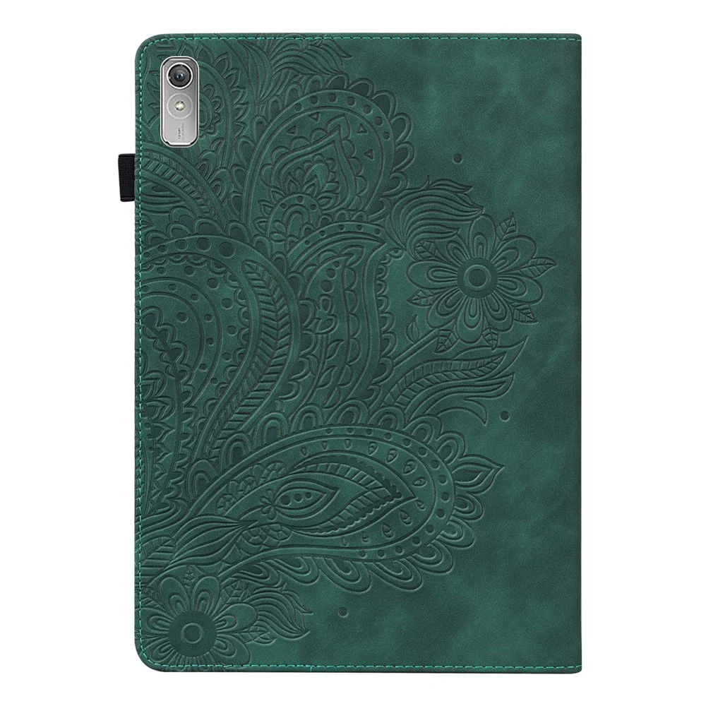For Lenovo Tab P11 Gen 2 Flower Imprinting Tablet Shell PU Leather Card Holder Drop-proof Stand Case - Green - Image 3
