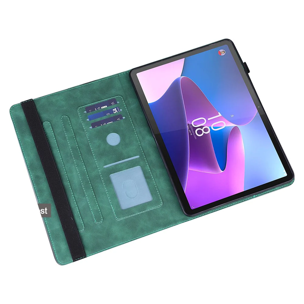 For Lenovo Tab P11 Gen 2 Flower Imprinting Tablet Shell PU Leather Card Holder Drop-proof Stand Case - Green - Image 5