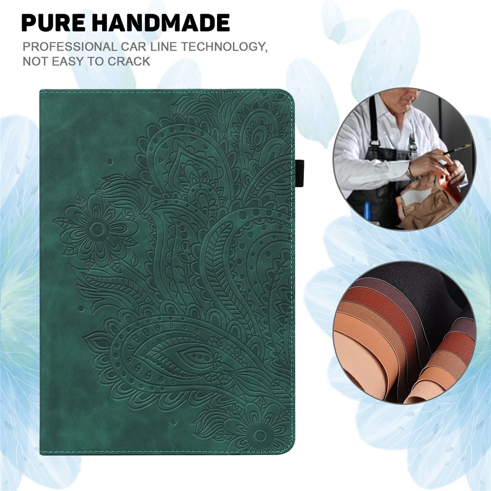 For Lenovo Tab P11 Gen 2 Flower Imprinting Tablet Shell PU Leather Card Holder Drop-proof Stand Case - Green - Image 7