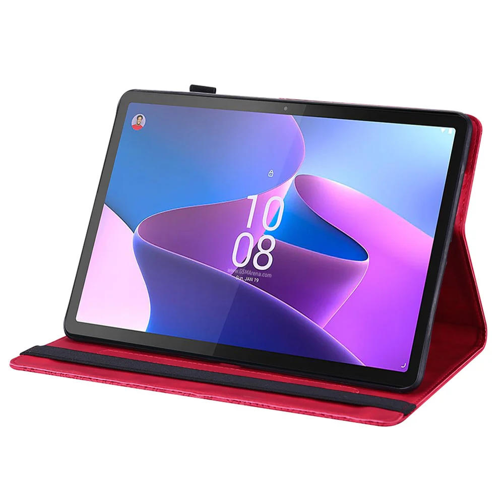 For Lenovo Tab P11 Gen 2 Flower Imprinting Tablet Shell PU Leather Card Holder Drop-proof Stand Case - Red - Image 4