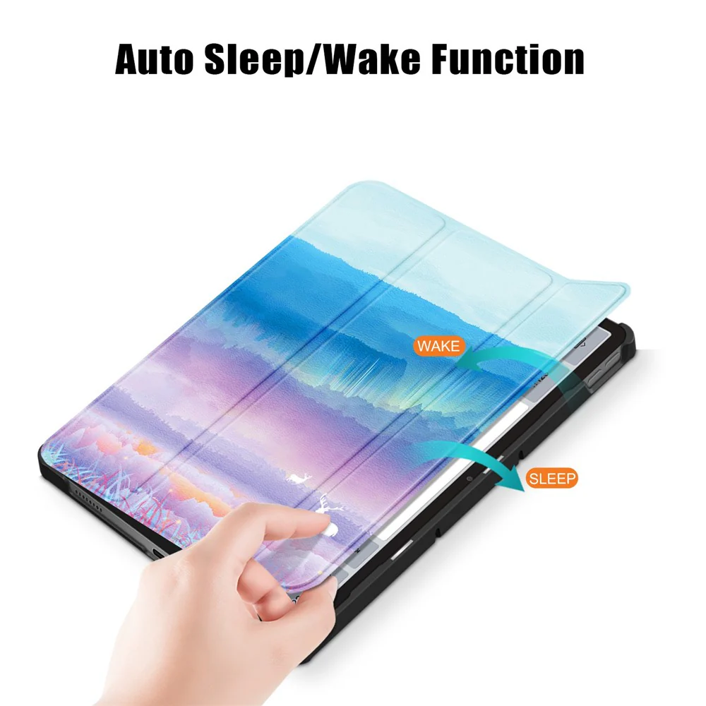 For Lenovo Tab P11 Gen 2 Pattern Printing PU Leather Protective Cover Trifold Stand Smart Tablet Case with Auto Wake / Sleep - Fantasy Deer - Image 4