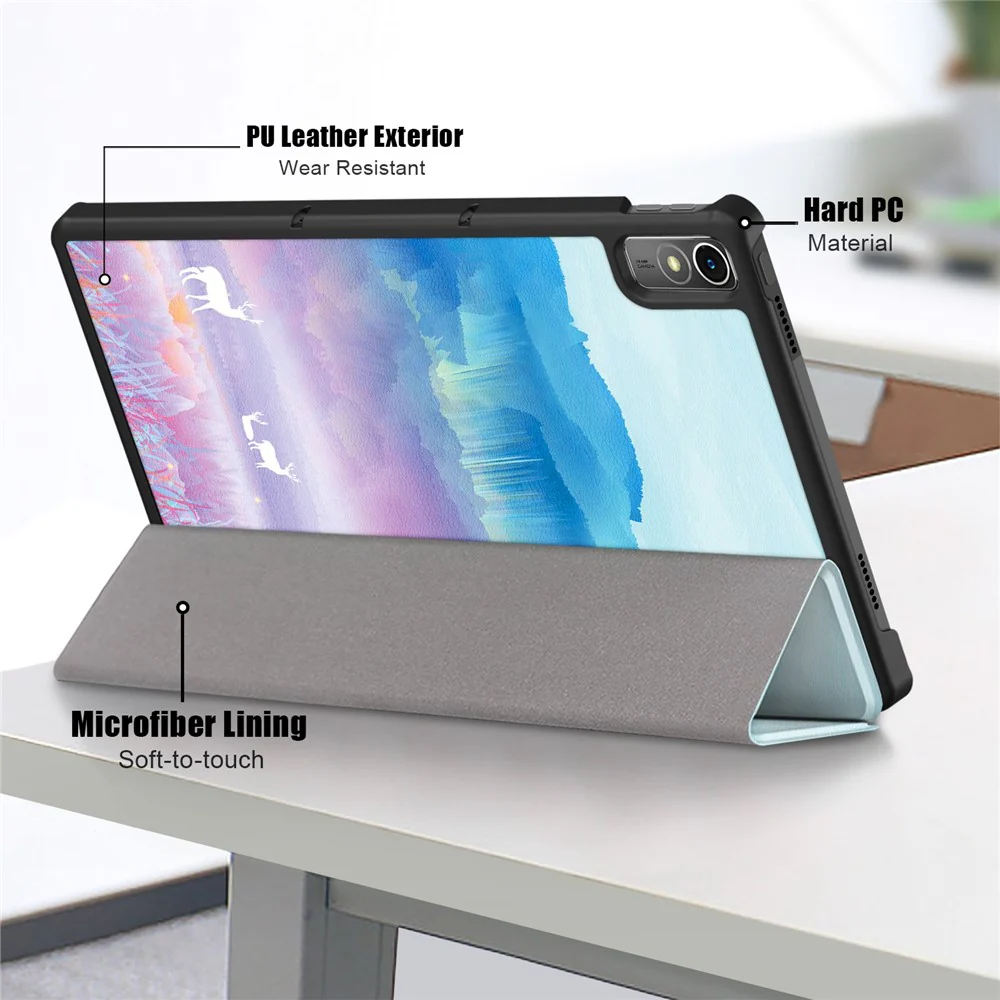 For Lenovo Tab P11 Gen 2 Pattern Printing PU Leather Protective Cover Trifold Stand Smart Tablet Case with Auto Wake / Sleep - Fantasy Deer - Image 6