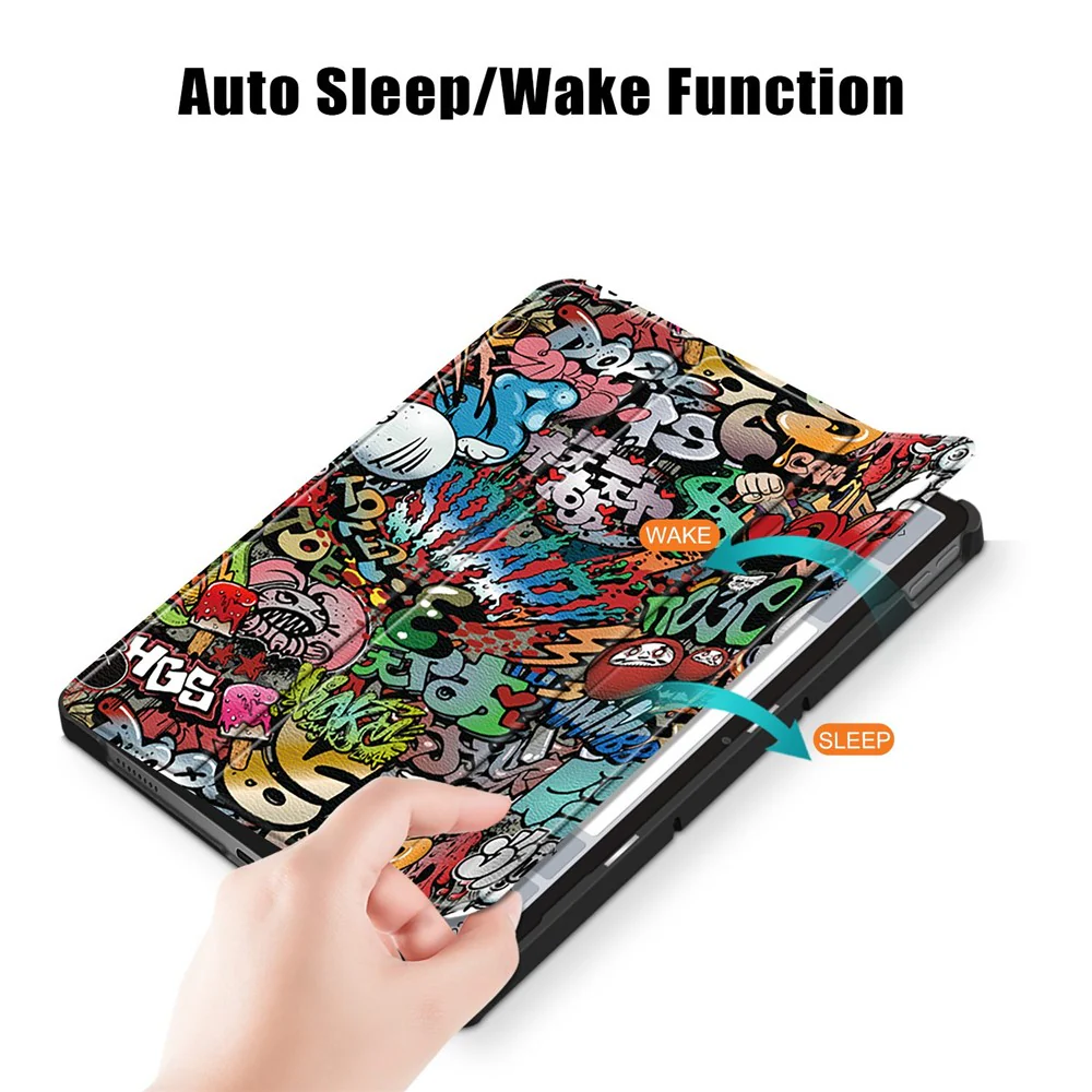 For Lenovo Tab P11 Gen 2 Pattern Printing PU Leather Protective Cover Trifold Stand Smart Tablet Case with Auto Wake / Sleep - Graffiti - Image 4