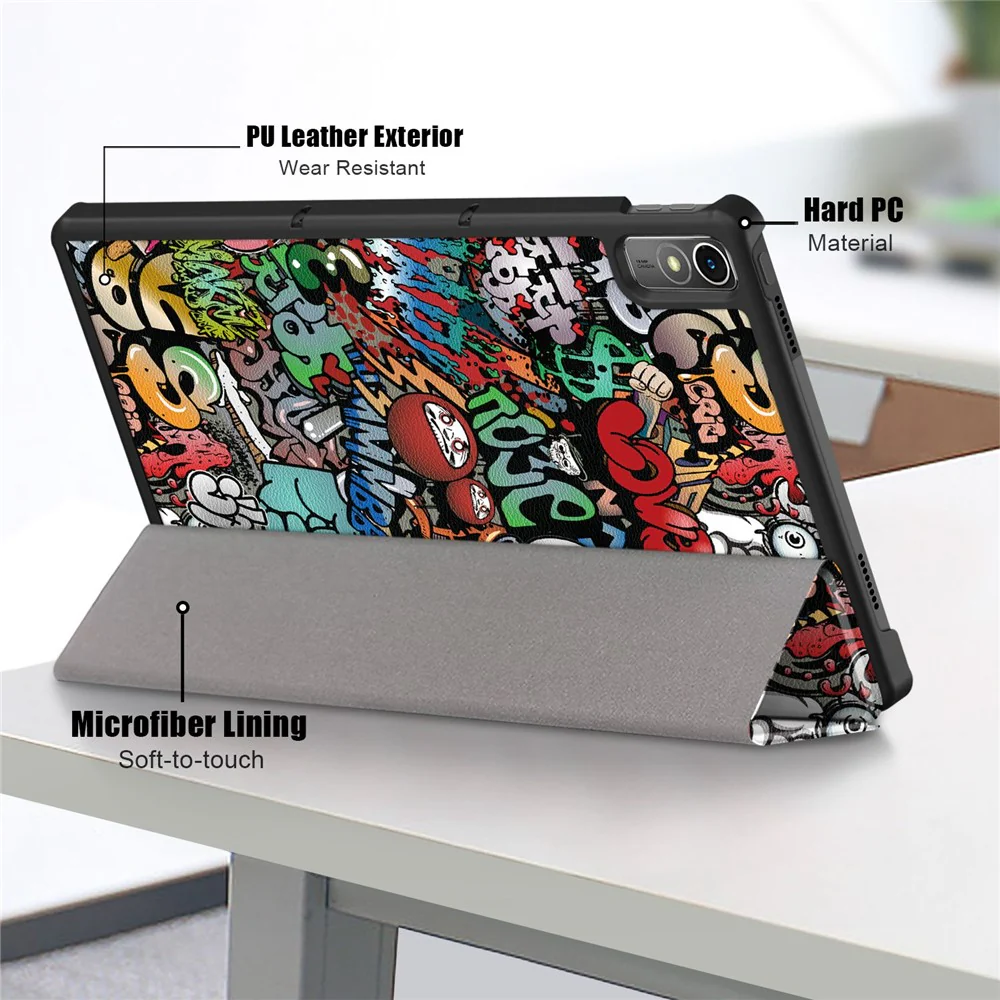For Lenovo Tab P11 Gen 2 Pattern Printing PU Leather Protective Cover Trifold Stand Smart Tablet Case with Auto Wake / Sleep - Graffiti - Image 6