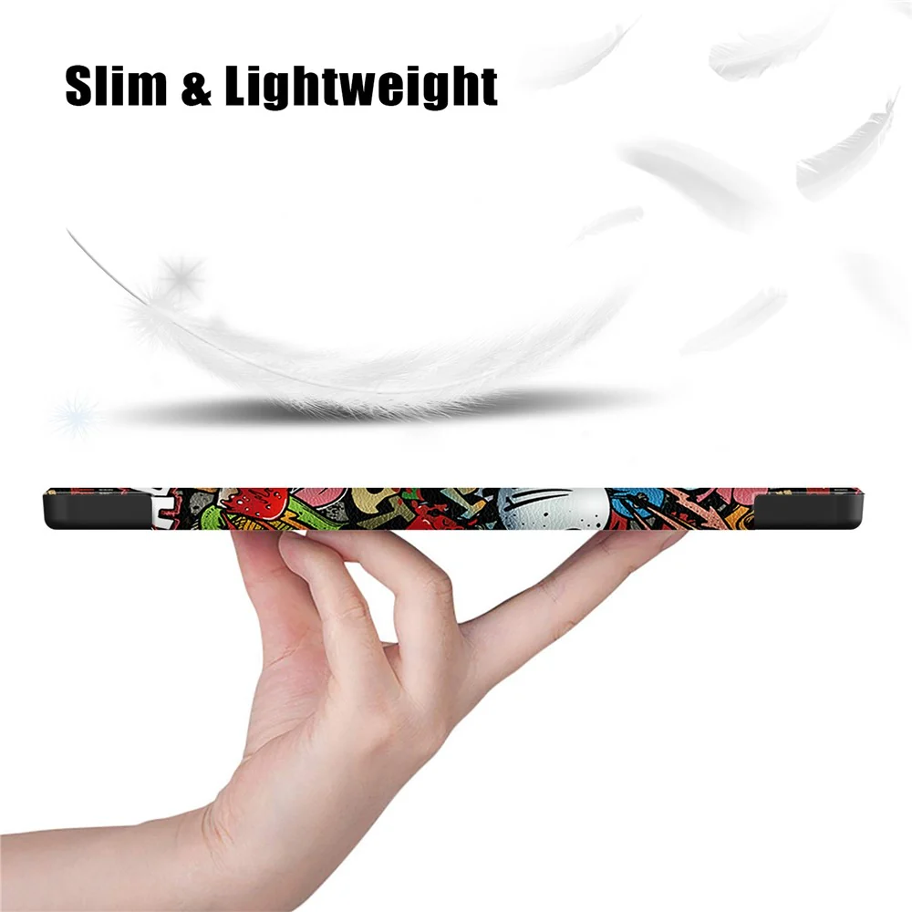 For Lenovo Tab P11 Gen 2 Pattern Printing PU Leather Protective Cover Trifold Stand Smart Tablet Case with Auto Wake / Sleep - Graffiti - Image 8