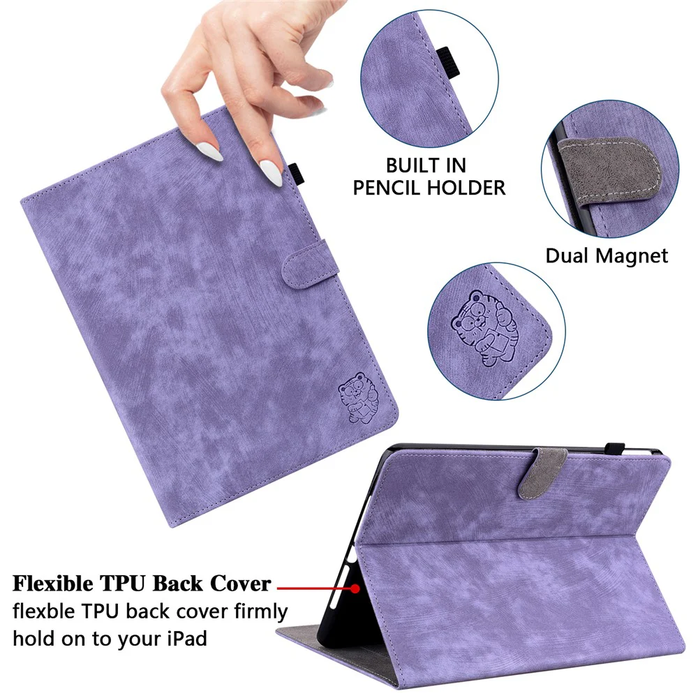 For Lenovo Tab P11 Gen 2 PU Leather Case Cute Tiger Pattern Stand Tablet Protective Sleeve Smart Cover - Purple - Image 5