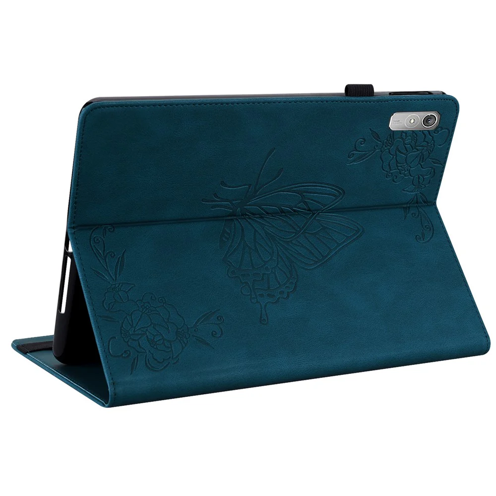 For Lenovo Tab P11 Gen 2 Shockproof Case Butterfly Flower Imprinted Leather Cover with Card Slot - Dark Blue - Image 4