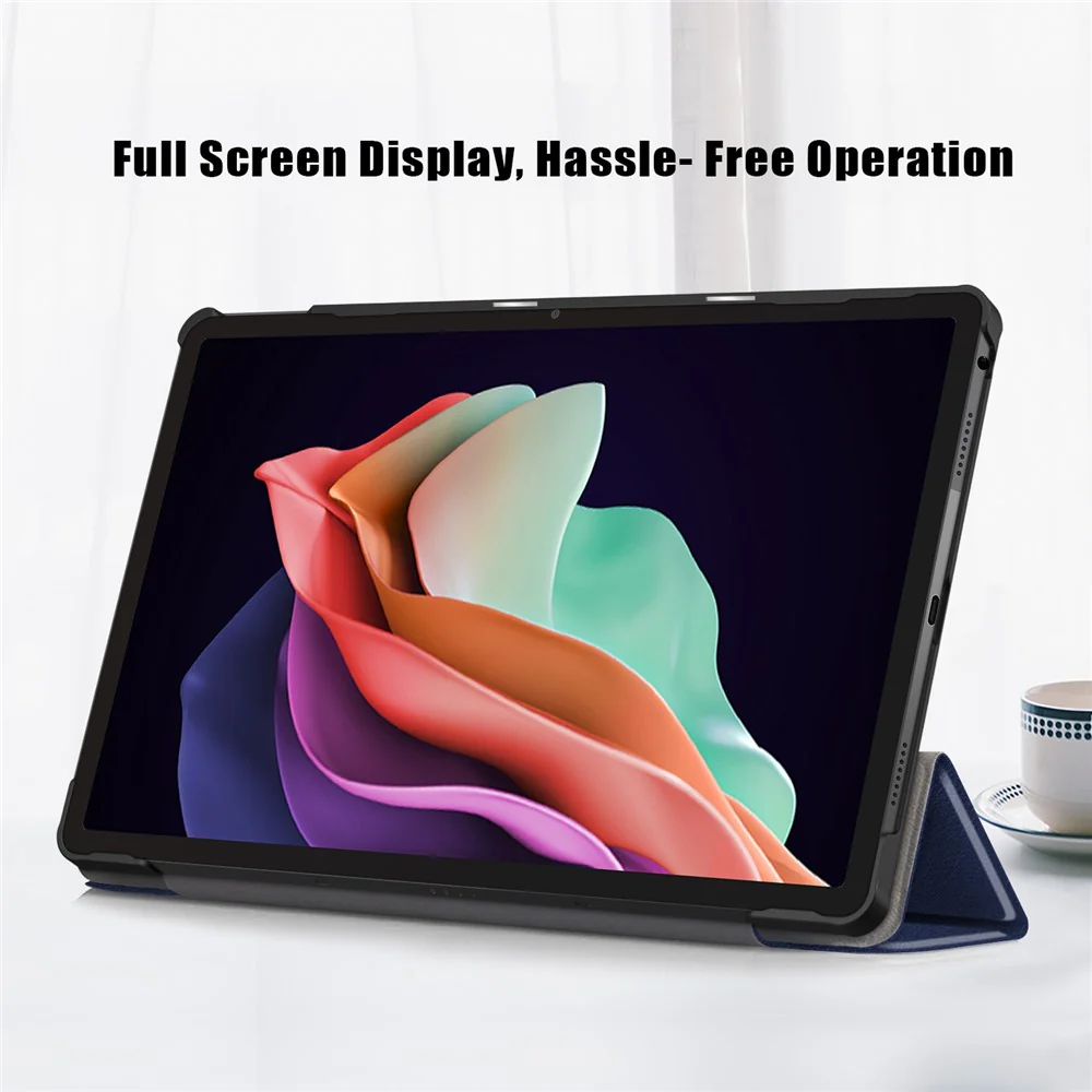 For Lenovo Tab P11 Gen 2 Solid Color PU Leather Tablet Case Tri-fold Stand Auto Wake / Sleep Smart Cover - Dark Blue - Image 5