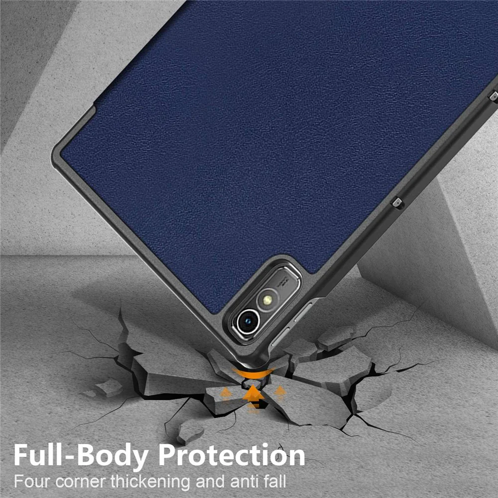 For Lenovo Tab P11 Gen 2 Solid Color PU Leather Tablet Case Tri-fold Stand Auto Wake / Sleep Smart Cover - Dark Blue - Image 7