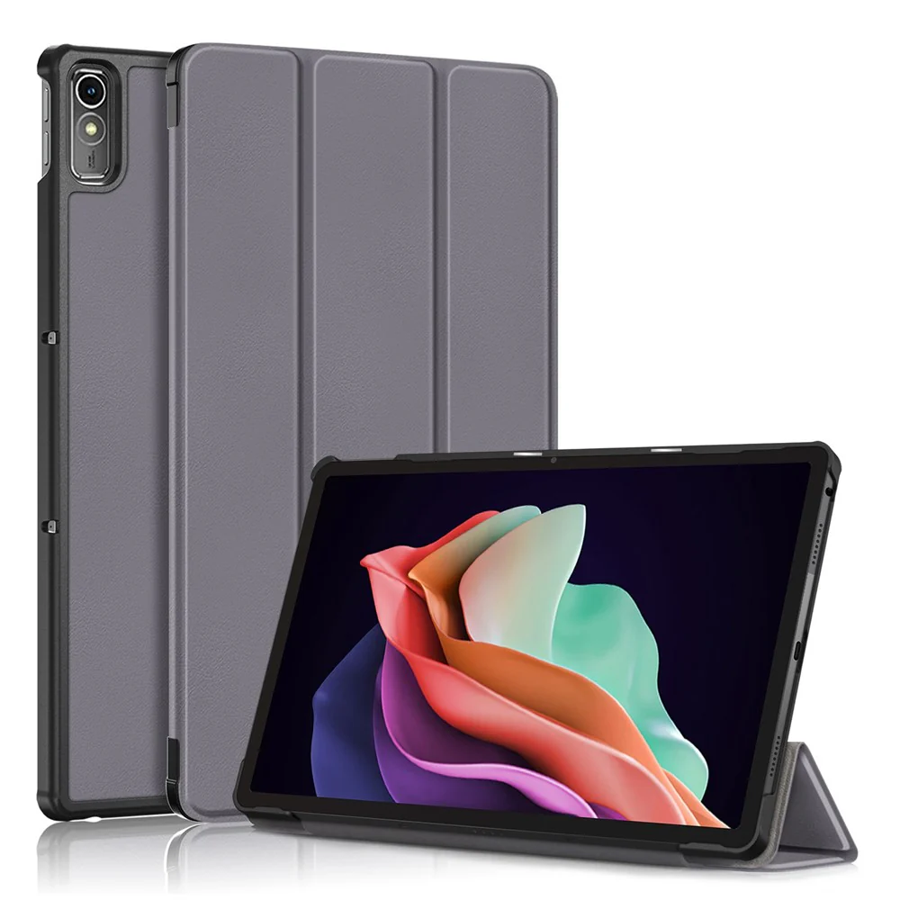 For Lenovo Tab P11 Gen 2 Solid Color PU Leather Tablet Case Tri-fold Stand Auto Wake / Sleep Smart Cover - Grey