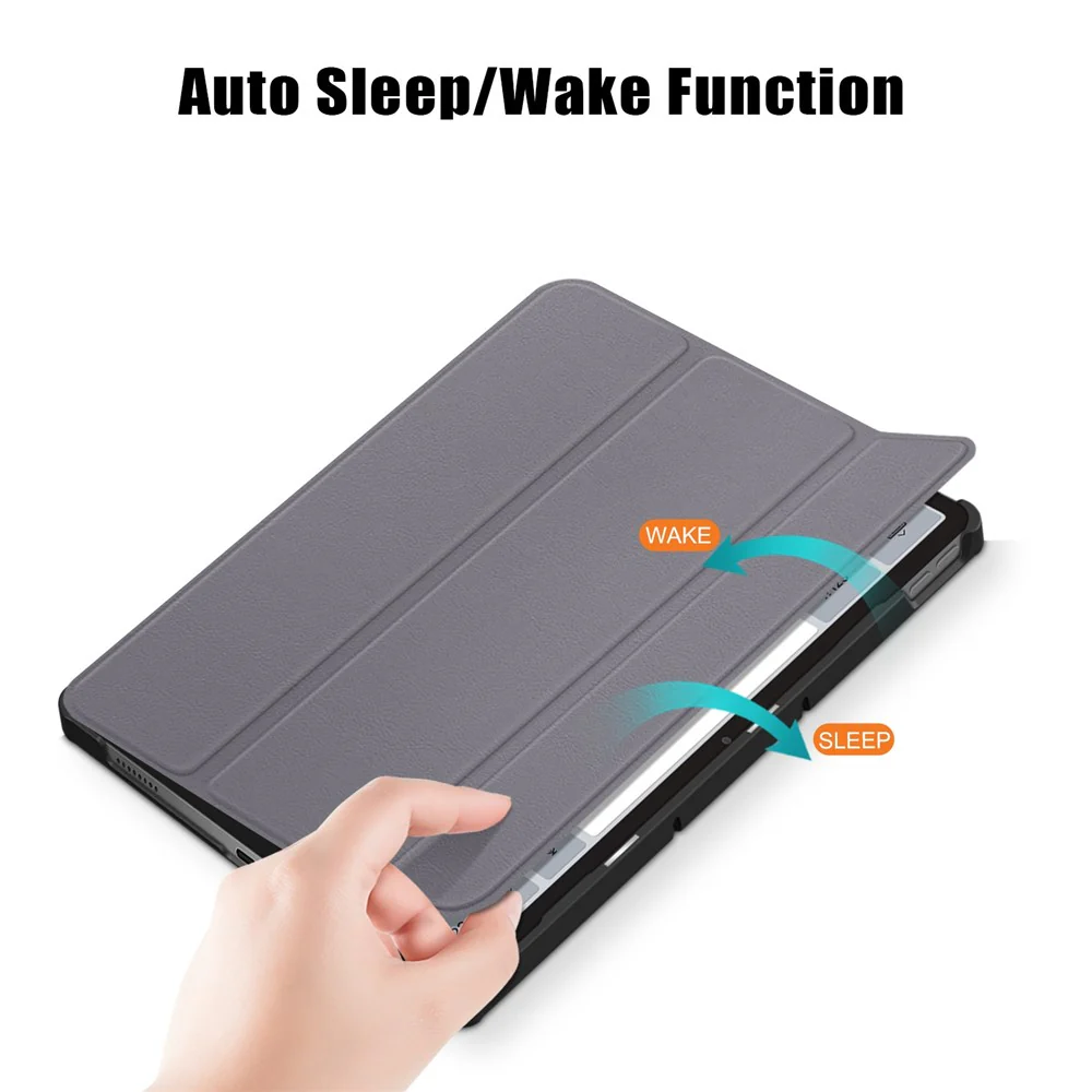 For Lenovo Tab P11 Gen 2 Solid Color PU Leather Tablet Case Tri-fold Stand Auto Wake / Sleep Smart Cover - Grey - Image 4