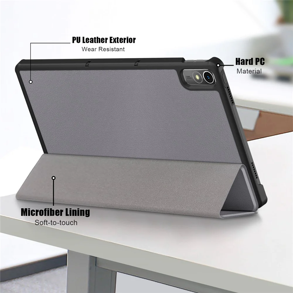 For Lenovo Tab P11 Gen 2 Solid Color PU Leather Tablet Case Tri-fold Stand Auto Wake / Sleep Smart Cover - Grey - Image 6