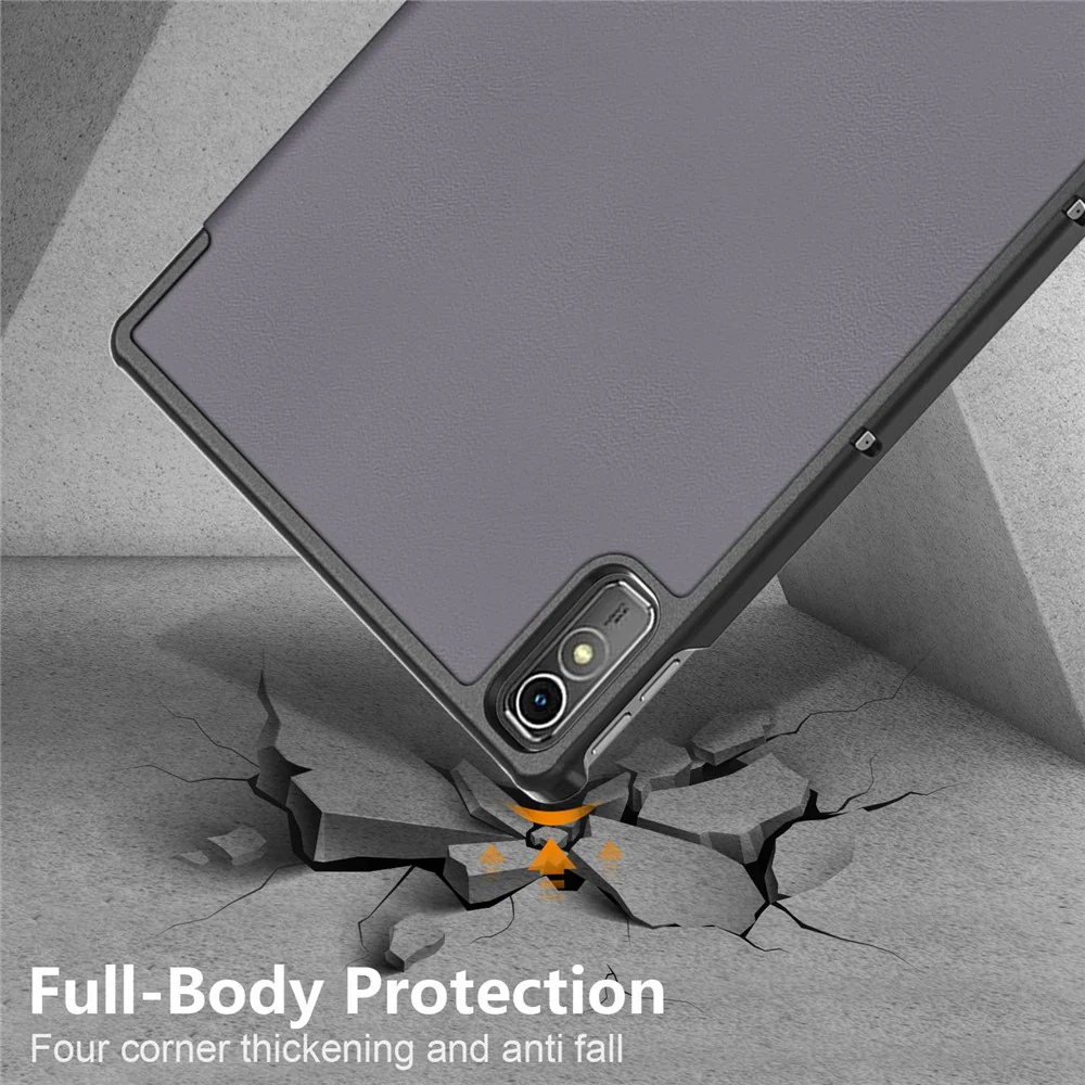 For Lenovo Tab P11 Gen 2 Solid Color PU Leather Tablet Case Tri-fold Stand Auto Wake / Sleep Smart Cover - Grey - Image 7