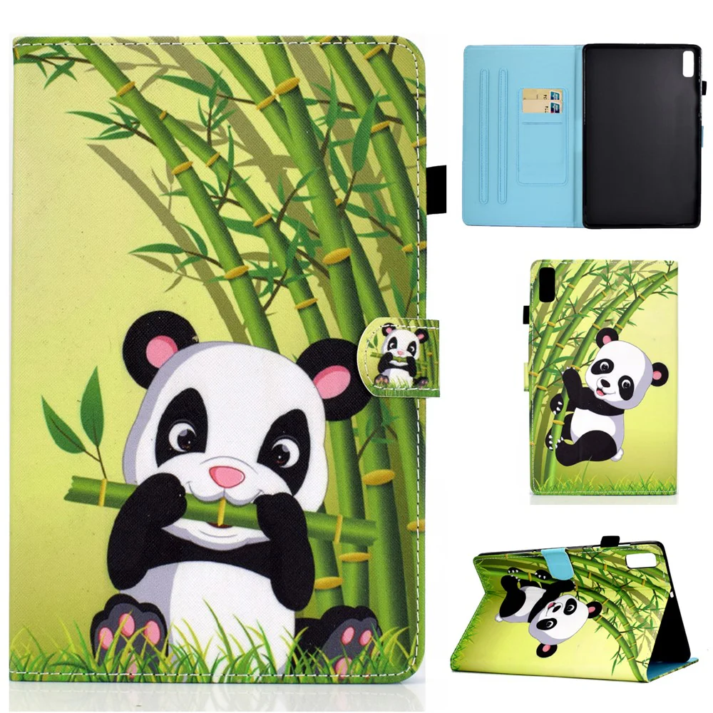 For Lenovo Tab P11 Gen 2 TB-350 A1 Pattern Printing Flip Cover PU Leather Stand Card Holder Tablet Case - Panda and Bamboo