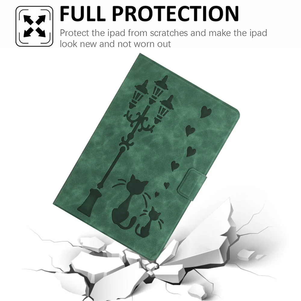 For Lenovo Tab P11 Gen 2 TB-350 Case Couple Cat Imprinted Microfiber Leather Smart Tablet Cover - Green - Image 5