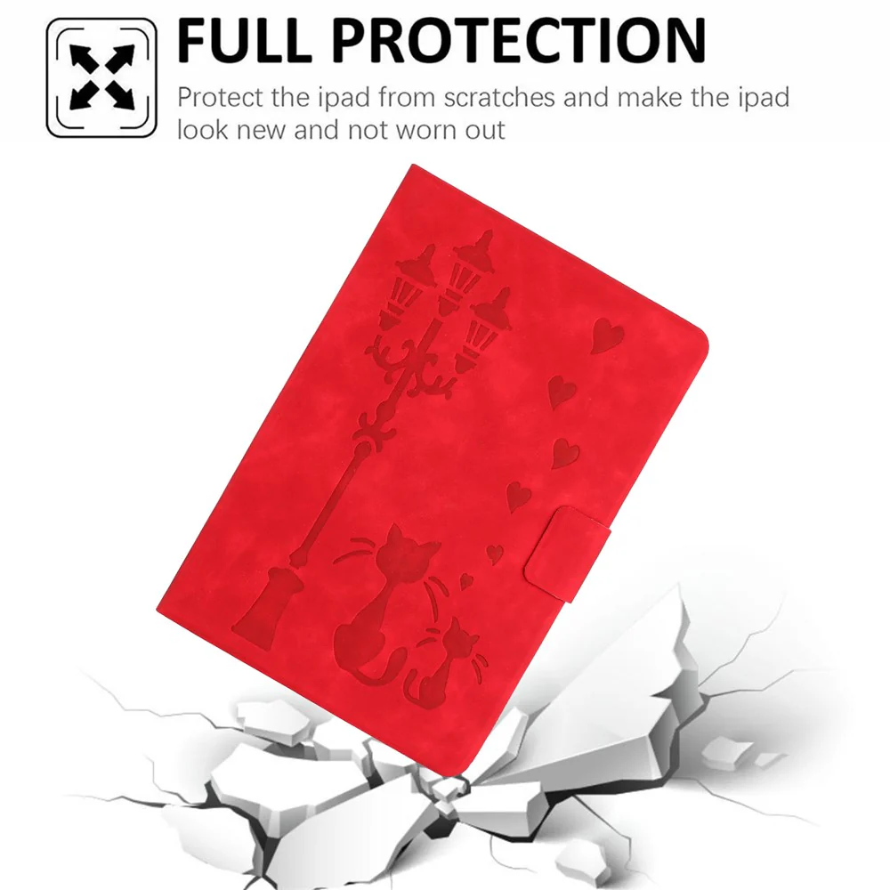 For Lenovo Tab P11 Gen 2 TB-350 Case Couple Cat Imprinted Microfiber Leather Smart Tablet Cover - Red - Image 5