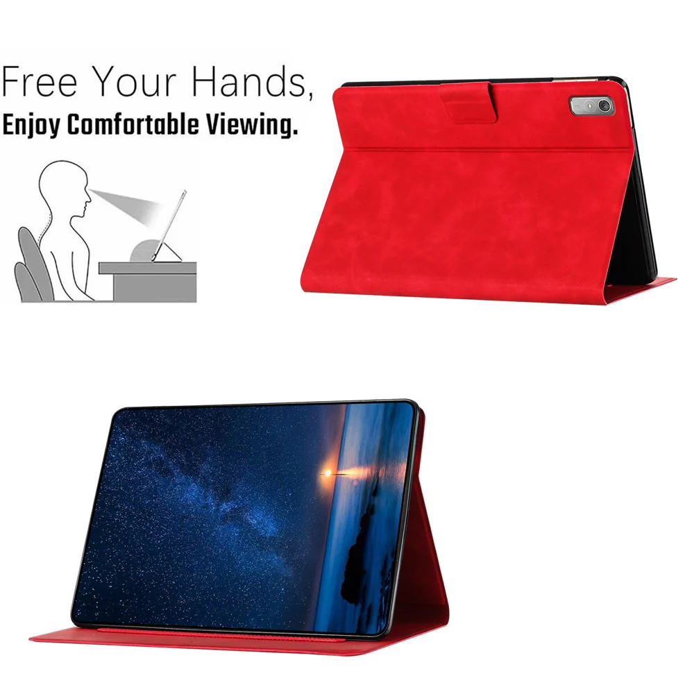 For Lenovo Tab P11 Gen 2 TB-350 Case Couple Cat Imprinted Microfiber Leather Smart Tablet Cover - Red - Image 6
