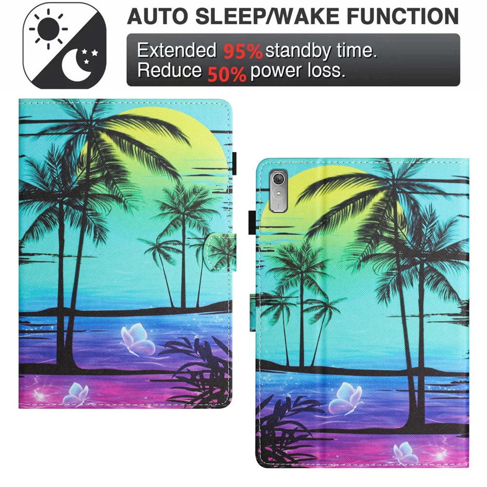 For Lenovo Tab P11 Gen 2 TB-350 Case Pattern Printing Leather Card Holder Tablet Cover - Coconut Tree - Image 6