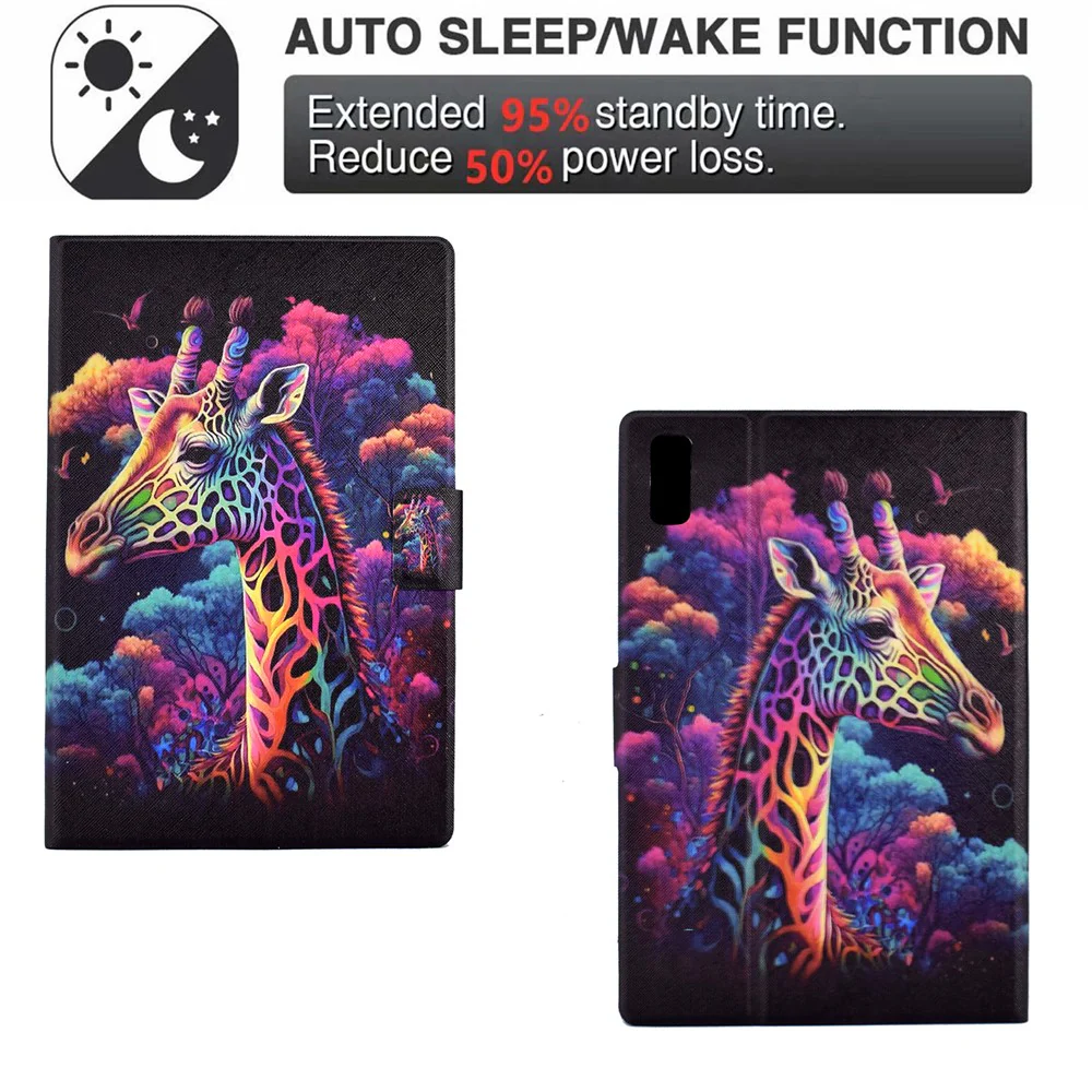 For Lenovo Tab P11 Gen 2 TB-350 Leather Stand Tablet Case A4 Pattern Printing Card Holder Protective Cover - Giraffe - Image 2