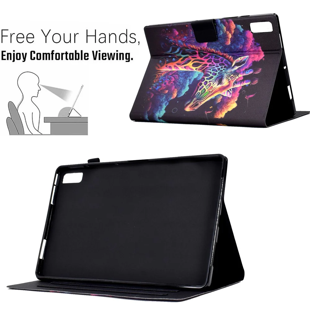 For Lenovo Tab P11 Gen 2 TB-350 Leather Stand Tablet Case A4 Pattern Printing Card Holder Protective Cover - Giraffe - Image 3