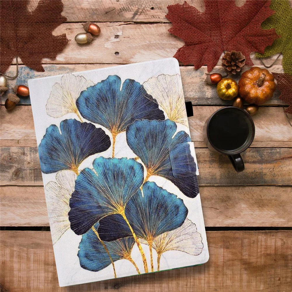 For Lenovo Tab P11 Gen 2 TB-350 Leather Stand Tablet Case A4 Pattern Printing Card Holder Protective Cover - Leaf - Image 8
