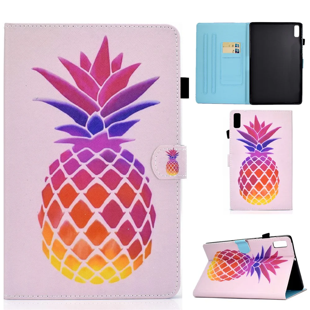 For Lenovo Tab P11 Gen 2 TB-350 PU Leather Protective Case A2 Pattern Printing Stand Tablet Cover with Card Holder - Pink Pineapple