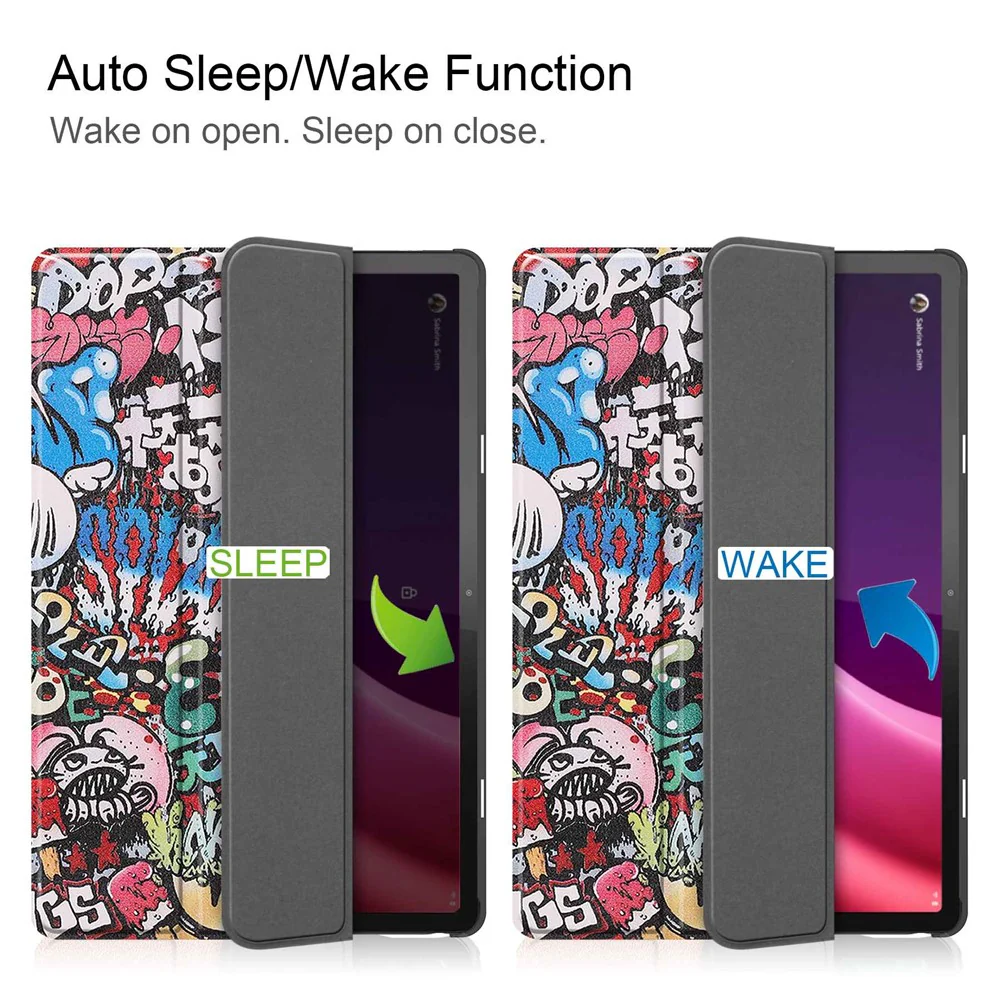 For Lenovo Tab P11 Gen 2 Tri-fold Stand PU Leather Anti-drop Cover Pattern Printing Auto Wake / Sleep Tablet Protective Case - Graffiti - Image 4